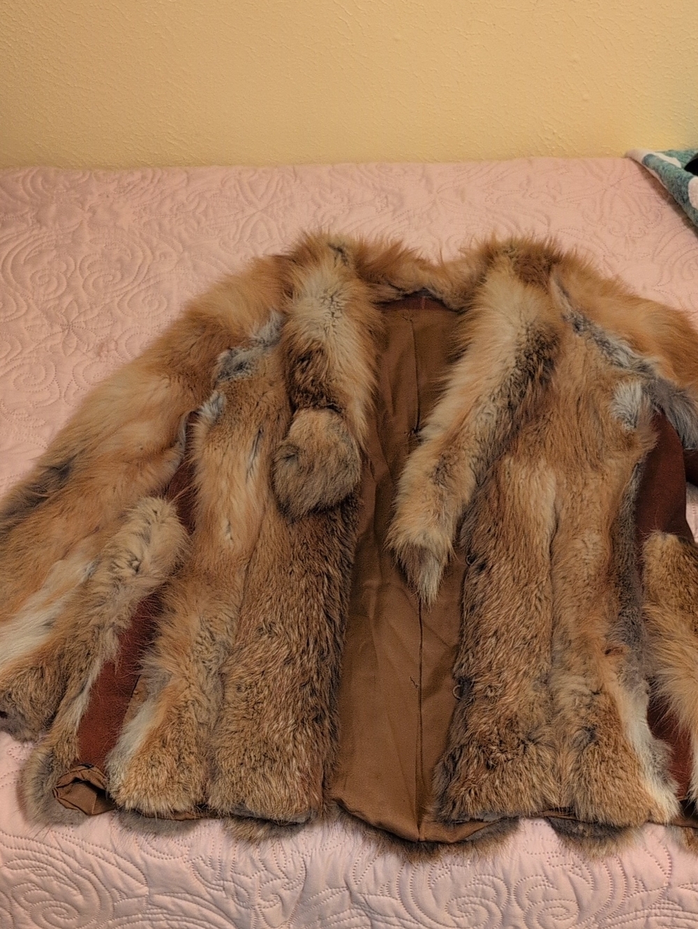 Vintage Red Fox Real Fur Jacket in Warm Brown Tones With Suede Insets